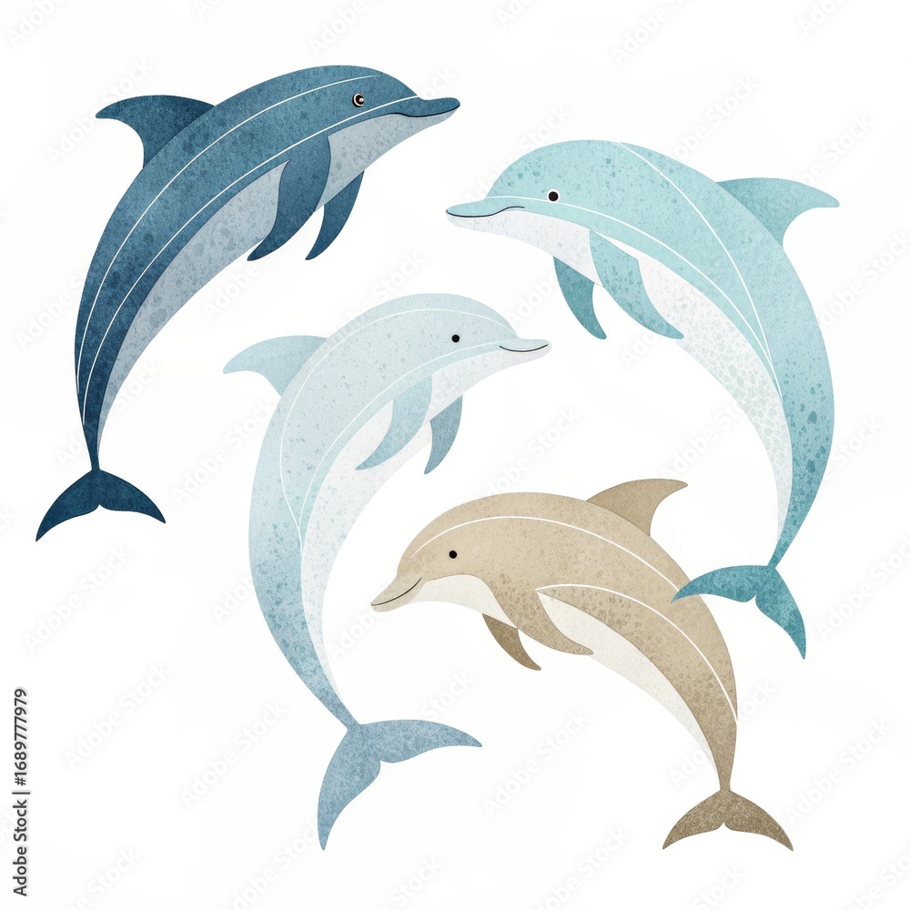 Naklejka premium Four colorful dolphins isolated on white background in vector format