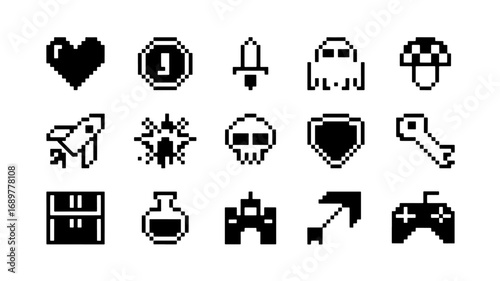Pixel Art Game Icons Retro 8-bit UI Assets