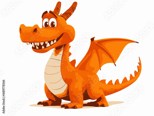 Adorable Orange Dragon Cartoon Illustration