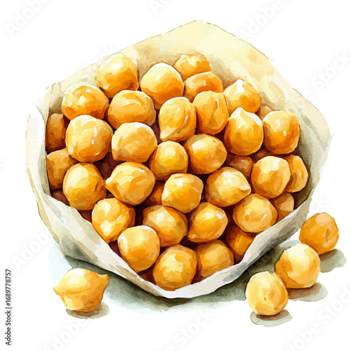 Chickpeas, watercolor drawing vector, isolated on a white background.
