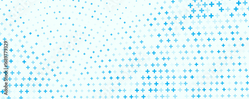 Medical healthcare seamless background. Green blue cross pattern. Repeating plus symbol wallpaper. Vector hospital pattern. Tech backdrop for presentation, banner, booklet, brochure, leaflet, poster. 