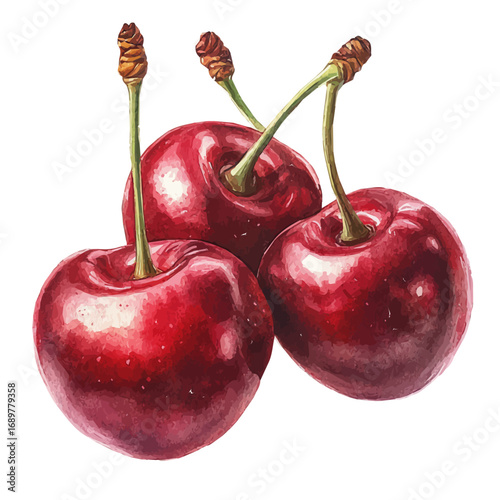 Cherry, watercolor vector, isolated on a white background.