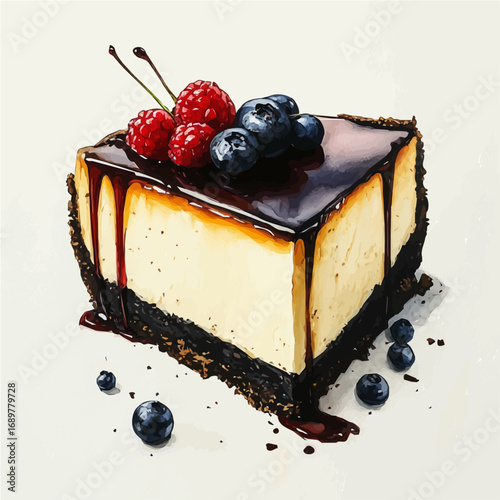watercolor of Cheesecake, vector, isolated on a white background.