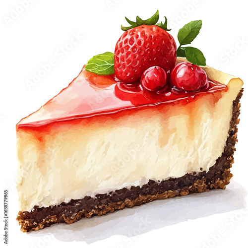 Cheesecake, watercolor illustration vector, isolated on a white background.