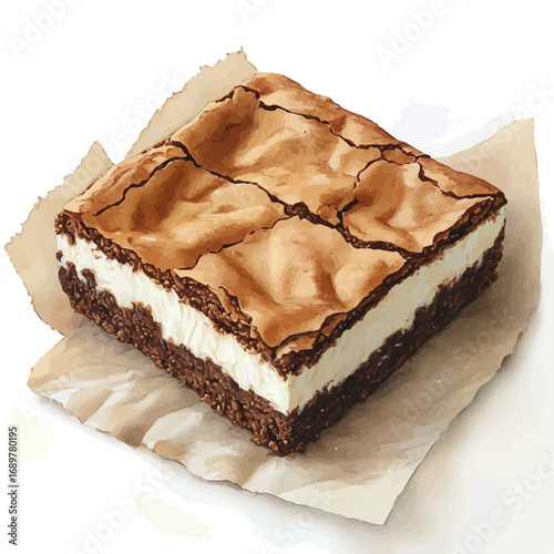 Cheesecake Brownie, watercolor clipart vector, isolated on a white background.