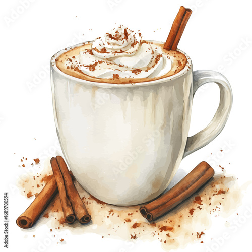 watercolor of Chai Latte, vector, isolated on a white background.