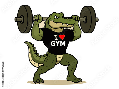 Strong Crocodile Bodybuilder Lifting Barbell Illustration