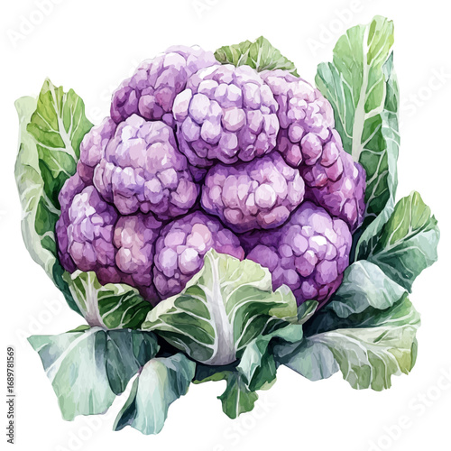 Cauliflower, watercolor drawing vector, isolated on a white background.