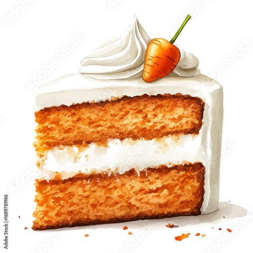 Carrot Cake, watercolor illustration vector, isolated on a white background.