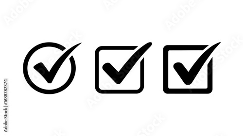 Check Mark Icons Circle, Square, Checkbox - Approval, Complete, Yes, Ok, Tick, Confirmation, Vector Illustration