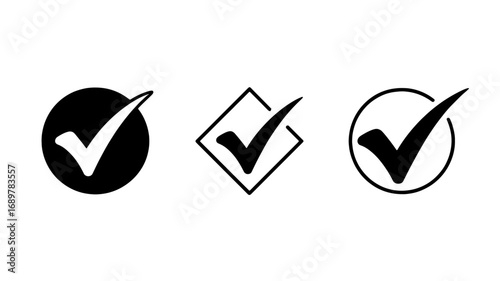 Check Mark Icons Circle, Square, and Rounded - Approval, Confirmation, Validation Symbols
