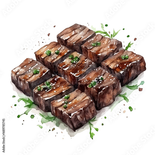 Bulgogi, watercolor drawing vector, isolated on a white background.