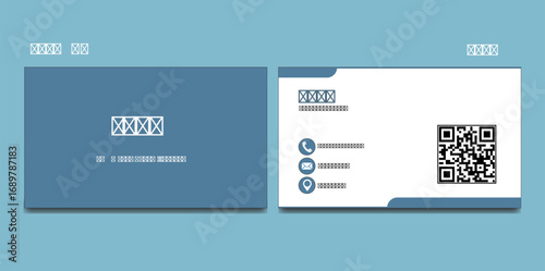 Modern Blue and White Business Card Template with QR Code and Contact Icons