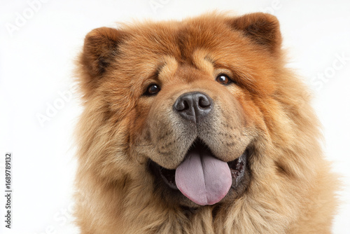 Charming chow chow with fluffy coat and friendly expression on neutral background