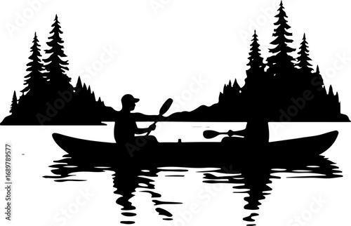 kayaking on the river, boat, water, fishing, lake, vector, cartoon, sport, kayak, sunset, people, illustration, woman, river, sea, fish, boy, fisherman, silhouette, rowing, beach, sky, canoe, child