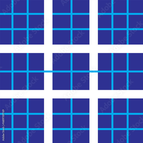 Abstract Geometric Plaid Pattern with Blue and Cyan Grid Design. Ideal for textile design, digital backgrounds, wallpapers, and modern decorative elements.