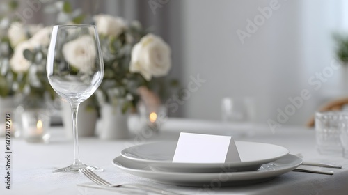 Minimal horizontal white table card placed