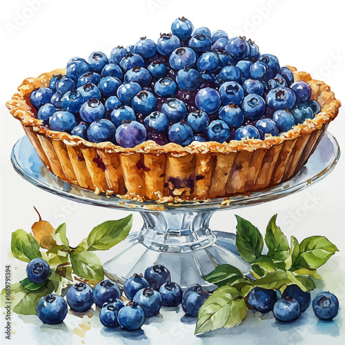 watercolor vector of Blueberry Cobbler, isolated on a white background.
