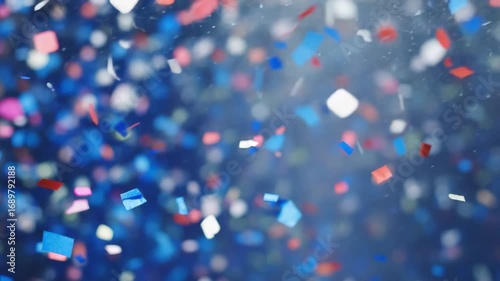 Vibrant colorful confetti falling with sparkling effects in celebration scene