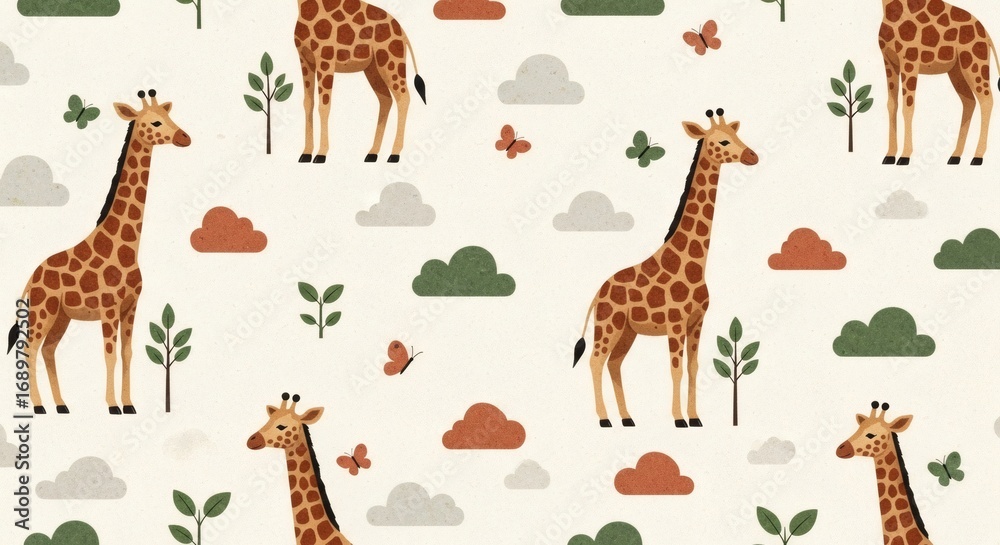 Obraz premium Cartoon Giraffe Seamless Pattern for Gift Wrapping Paper, Baby Shower Decorations, and Kids' Party Supplies