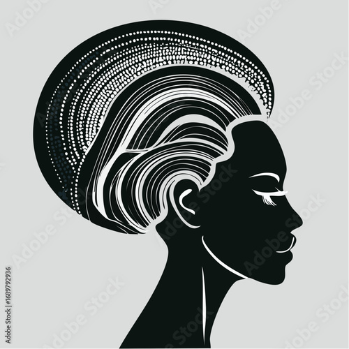 rippled torso updo stipple highlights on dove-gray hair salon business logo 