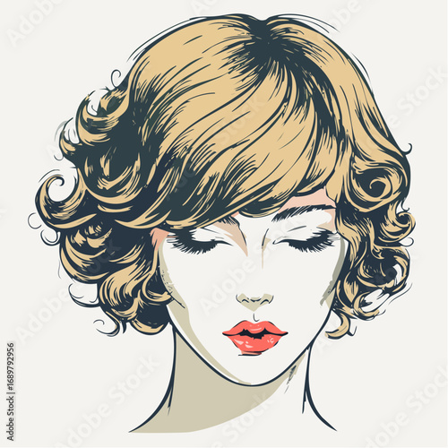 beats of glint choppy layers on yellow,  red lips 