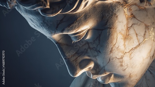 Marble Sculpture with Gold Veins Evoking Classical Elegance and Melancholic Beauty in Soft Light