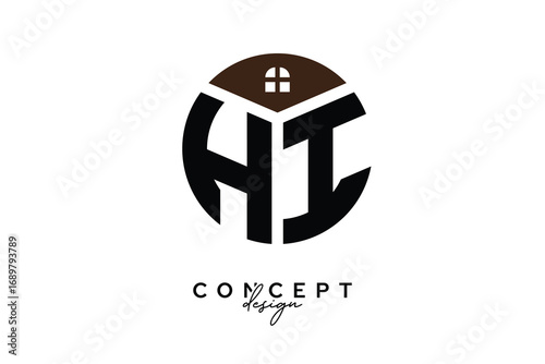 HI Creative Real Estate Monogram Logo Concept Design in Circle Shape