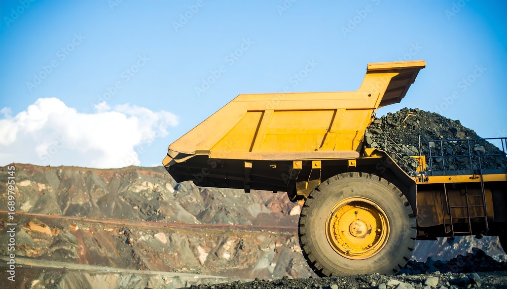 Obraz premium Yellow mining truck in quarry