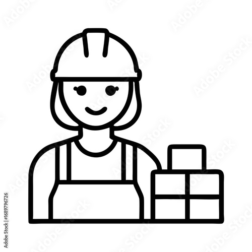 Woman smiling bricklayer in overalls, professional mood
