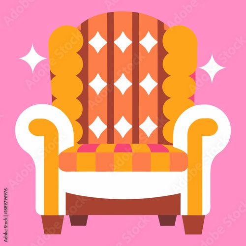 Charming vintage armchair design with vibrant colors and geometric patterns, perfect for interior decor and stylish home design projects