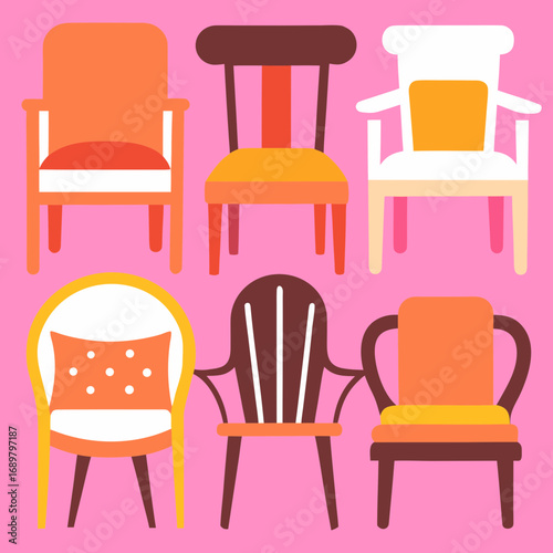 Stylish and colorful collection of modern chairs perfect for interior design, home decor, or creative projects, evoking a sense of comfort and elegance