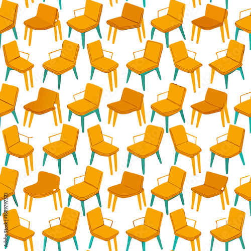 Stylish and modern yellow armchairs with teal accents in a repeating pattern, perfect for interior design, home decor, and vibrant commercial projects, bringing a touch of elegance