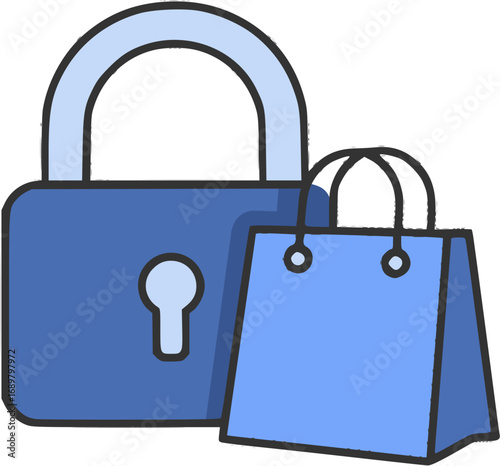 secure checkout icon, padlock with shopping bag