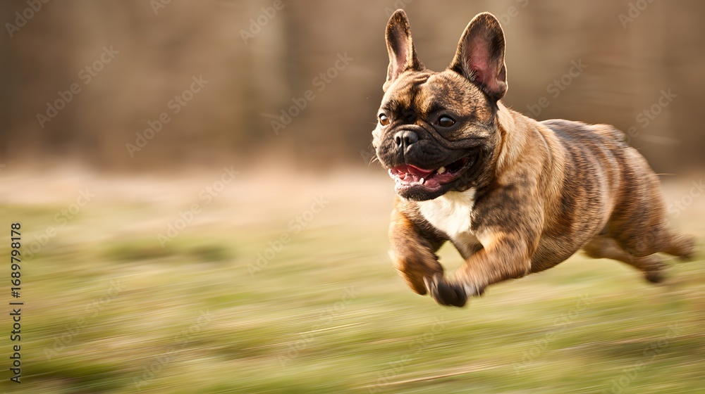 Fototapeta premium French bulldog sprinting happily across a field