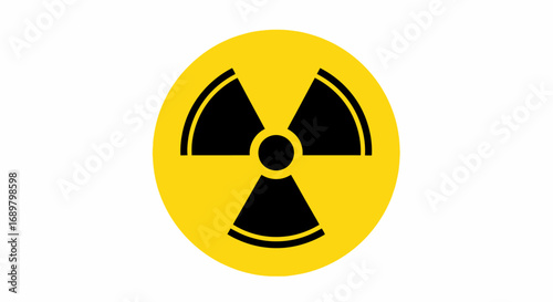 Radioactive hazard symbol on yellow background, warning of radiation.