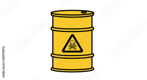 Yellow barrel with skull and crossbones warning sign.