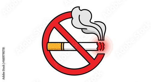 No smoking sign with cigarette and smoke in red circle.