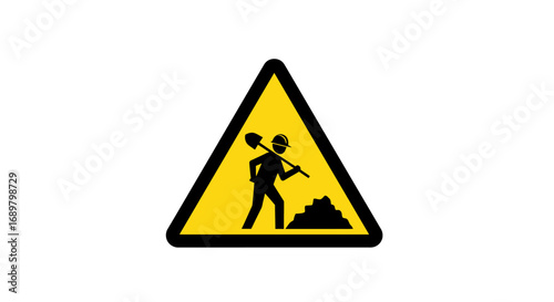 Yellow triangular warning sign with a black silhouette of a man digging.