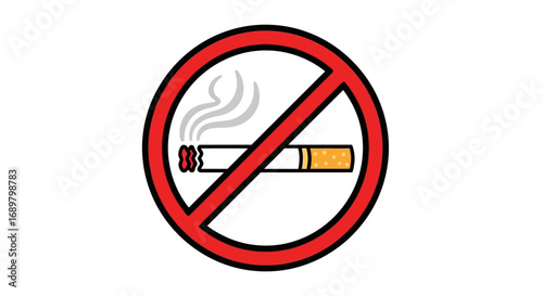 No smoking sign with a cigarette and smoke inside a red circle with a line through it.