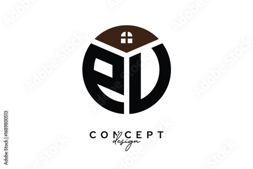 PU Creative Real Estate Monogram Logo Concept Design in Circle Shape