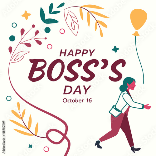 Vector icon of happy people celebrating a party with a happy boss day 14 October card design