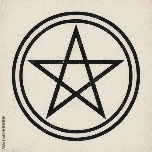 Mystical pentagram symbol in a double circle, a vintage-style isolated illustration on textured background, representing magic, occult, and spiritual protection.