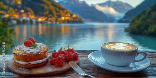 Enjoying a coffee and cake by the lake, a perfect scenic breakfast.
