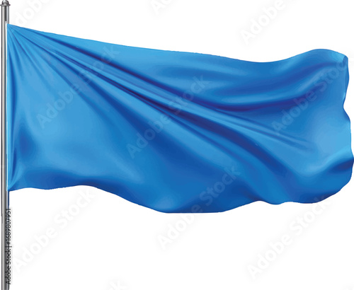 Blue fabric flag waving on a metal flagpole wind