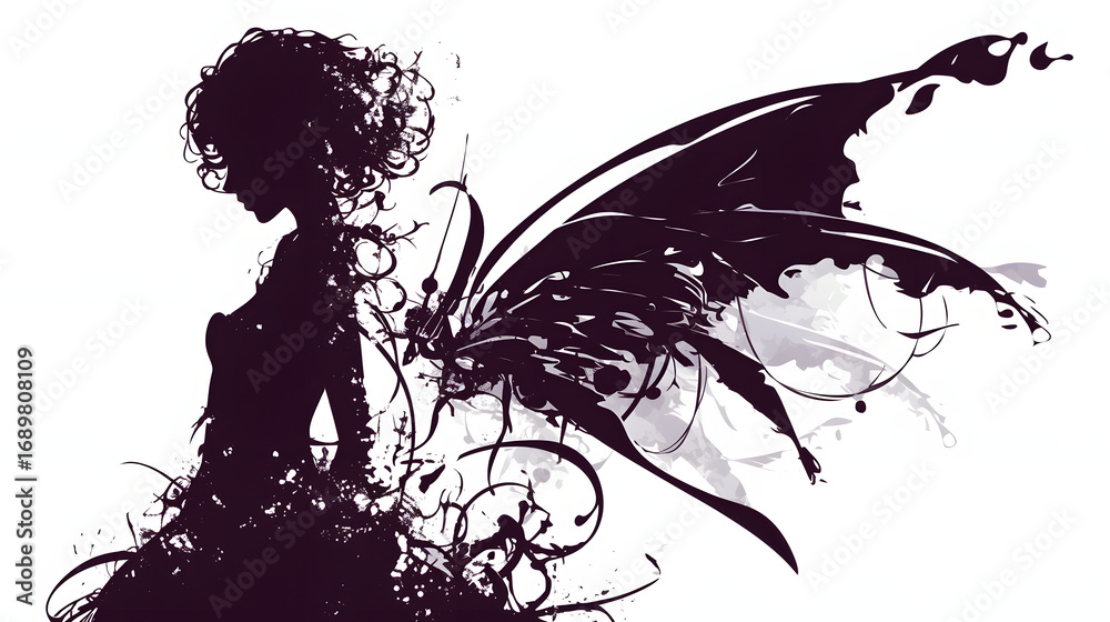 Fototapeta premium Dark Fairy Silhouette With Wings minimal illustration
