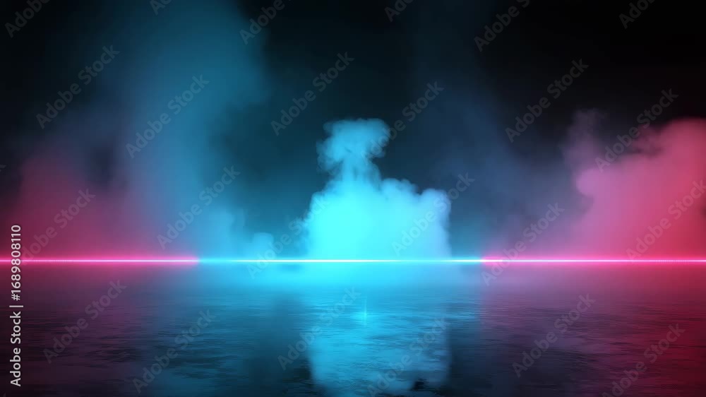 Abstract background with neon light blue and pink foggy lines on a ...