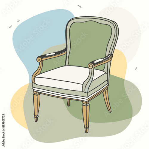 Elegant green armchair illustration for modern home decor projects, enhancing interior design presentations with timeless style and adding a touch of sophistication to your creative vision