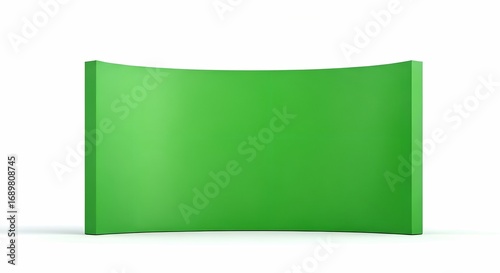 Vibrant Green Curved Exhibition Backdrop Wall 3D Rendered Mockup Isolated on White.