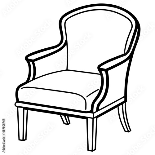 Elegant armchair illustration for interior design projects and furniture catalogs, perfect for showcasing classic style and comfortable seating, a versatile piece for home decor visuals